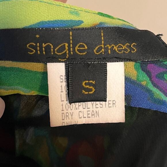 SINGLE DRESS One-Shoulder 100% Silk Mini in Vibrant Abstract Print Size Small - Picture 5 of 6